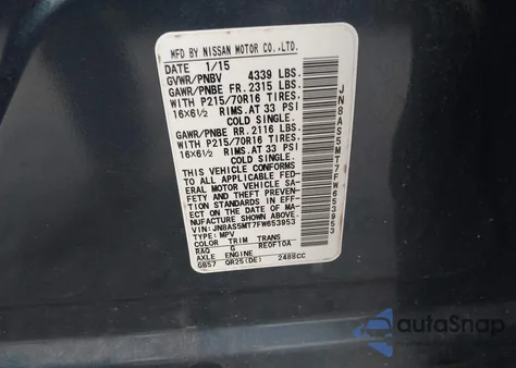 2015 Nissan Rogue Select S from USA, damaged, VIN JN8AS5MT7FW653953